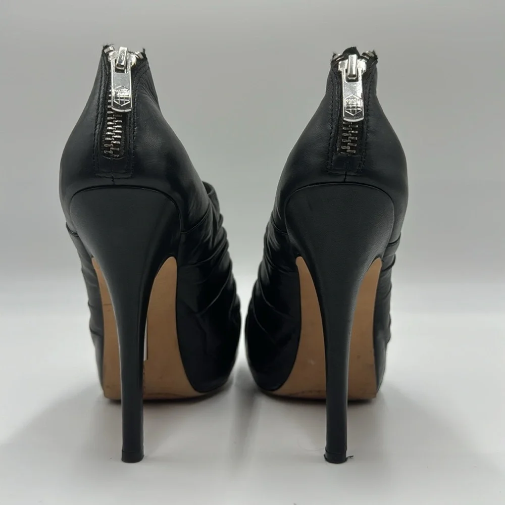 Vince Camuto Black Ruched Peep-Toe Platform Heels